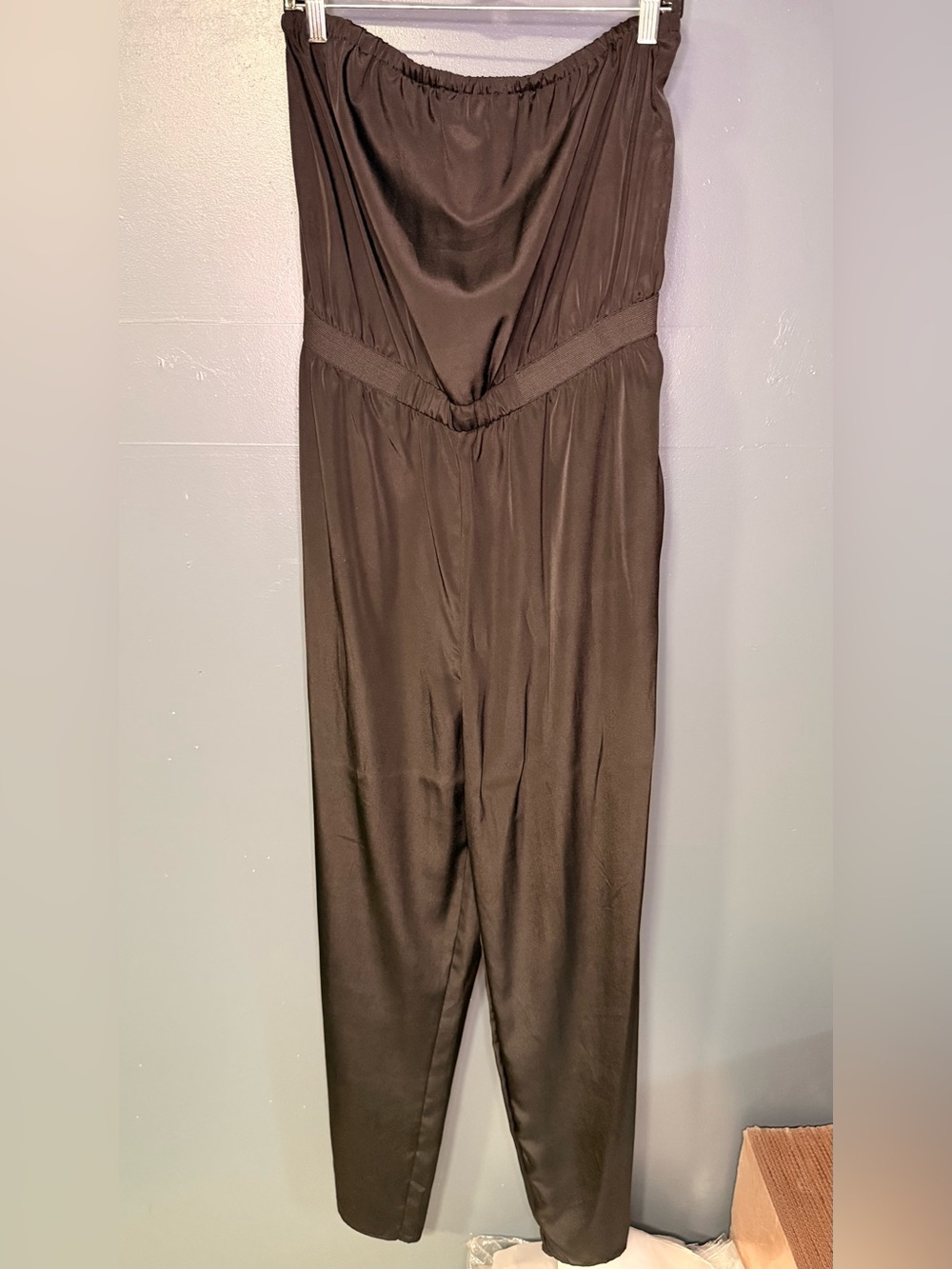 Xhilaration Black Satin Jumpsuit with Draped Bodice